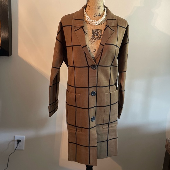 Nine West Sweaters - Sale NINE WEST Women’s Ladies Brown Window Plaid Cardigan Coatigan Sweater